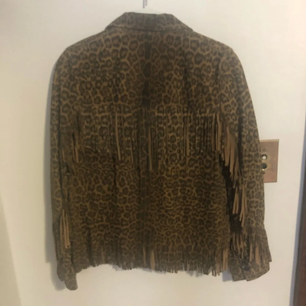 Saint Laurent Curtis Suede Fringe Jacket Leopard